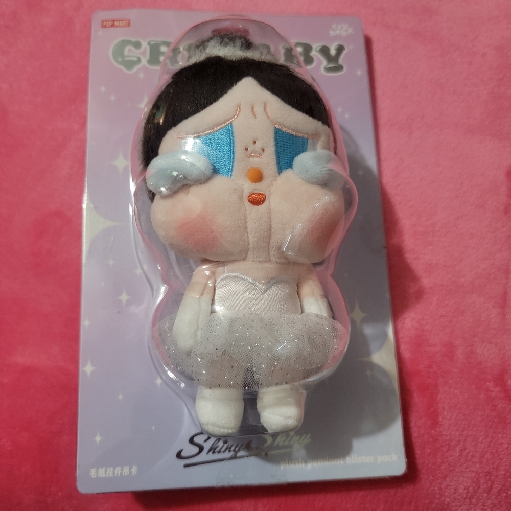 Crying Ballerina Plush Keychain - White & Pink
